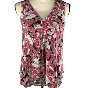 Lucky Brand Silk Tank Top Floral Mixed Print Pink Double Layer Womens Size XS